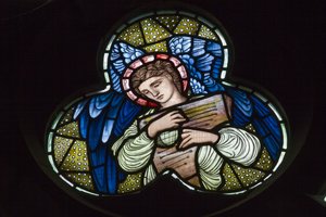 Wilden, All Saints, Morris & Co., Edward Burne-Jones, John Henry Dearle (1859-1932), Angels with Dulcimer, Angel Musicians by Edward Coley and Dearle John Henry  Burne Jones