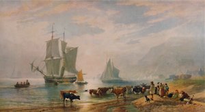A Summer Evening: Landing Cattle, 1858 by Edward Duncan