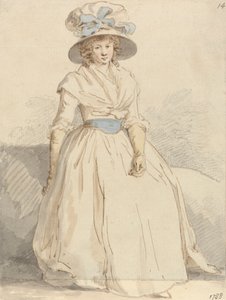 A Young Lady Seated Wearing a White Dress by Edward Edwards