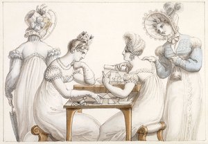 Ladies Cutting Out Silhouettes: and Ladies Conversing in an Interior