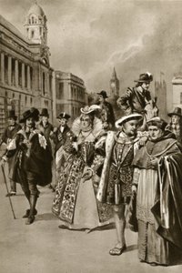 Streets of London: King Charles I, Queen Elizabeth I, King Henry VIII, Cardinal Wolsey by Edward Frederick Skinner