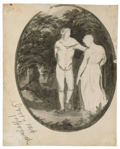 A Couple in a Wooded Landscape set in an oval (verso), c. 1838-1848