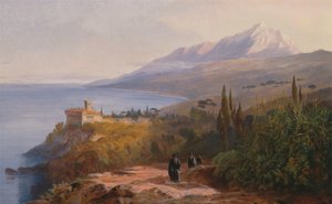 Mount Athos and the Monastery of Stavroniketes, 1857 by Edward Lear