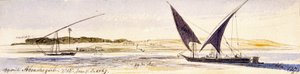 The Extent of the Nile and its Banks, with Two Traditional Egyptian Boats, including a Dahabeeya by Edward Lear