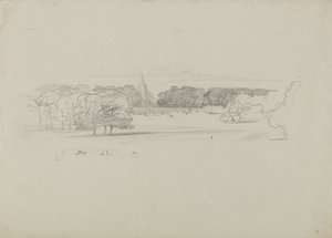 View Across a Meadow to a Church by Edward Lear