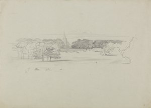 View across a Meadow to a Church by Edward Lear
