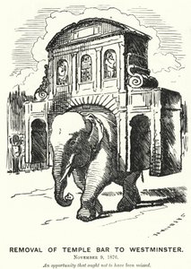 Punch Cartoon: Removal of Temple Bar to Westminster by Edward Linley (after) Sambourne