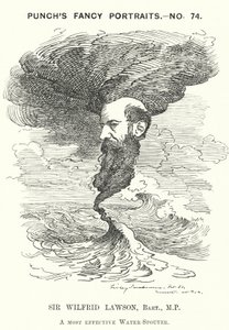 Punch cartoon: Sir Wilfrid Lawson, English radical Liberal politician and temperance campaigner by Edward Linley (after) Sambourne
