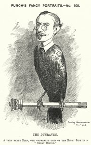 Punch cartoon: Windham Wyndham-Quin, 4th Earl of Dunraven and Mount-Earl, Anglo-Irish journalist, landowner and Conservative politician by Edward Linley (after) Sambourne