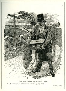 The Philanthropic Highwayman, Lloyd George with the Old Age Pension Fund, Cartoon from 