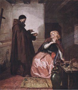 Juliet and Friar Laurence (Romeo and Juliet) Take thou the phial, being then in bed, and this distilled liquor drink thou off, from The Complete Works of William Shakespeare pub. by J Coker & Co Ltd