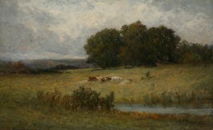 Bright Scene of Cattle near Stream