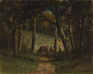 Untitled (Cows on Path in Forest) by Edward Mitchell Bannister