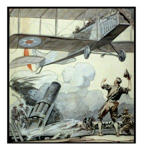 Airplane, artillery gun, and soldiers by Edward Penfield
