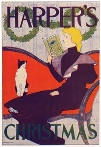 Poster advertising Harpers New Monthly Magazine, Christmas 1894