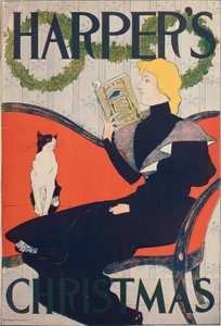 Woman on a Red Sofa Reading, Christmas Harper
