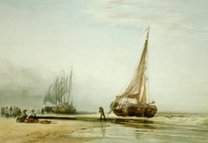 Dutch Fishing Boats on the Beach with Groups of Fisherfolk