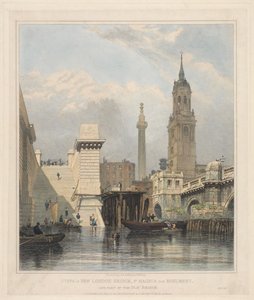 Steps of New London Bridge, St. Magnus, the Monument and Part of Old Bridge by Edward William Cooke