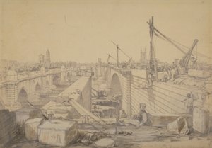 The Construction of London Bridge by Edward William Cooke