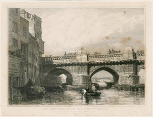 The Southwark End of Old London Bridge by Edward William Cooke