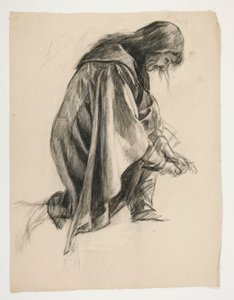 Figure Study for Sir Lancelot and Sir Bors Outfit Galahad with His Spurs, from The Quest of the Holy Grail (second of a series of fifteen paintings for the Boston Public Library, completed in 1901)