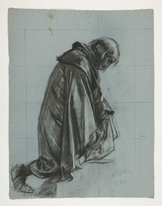 Figure study for Sir Lancelot and Sir Bors outfit Galahad with his spurs, from The Quest of the Holy Grail (second of a series of fifteen paintings for the Boston Public Library, completed in 1901)