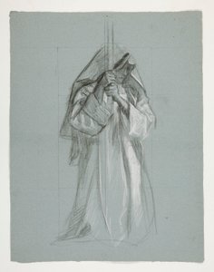 Figure study for Sir Lancelot and Sir Bors outfit Galahad with his spurs, from The Quest of the Holy Grail (second of a series of fifteen paintings for the Boston Public Library, completed in 1901) by Edwin Austin Abbey