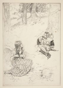 Jester and Woman, Sketch for The Daffodil Song