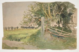 Landscape with Trees and Broken Fence by Edwin Austin Abbey