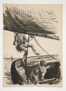 Man Being Knocked Overboard by Boom of Sailboat (recto); Unidentified Illustration of Boy Shining Man