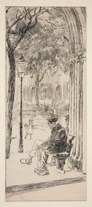 Man on park bench - unidentified illustration