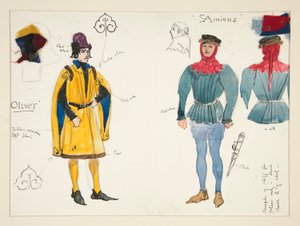 Olivier and Amiens, costume sketch for Henry Irving by Edwin Austin Abbey