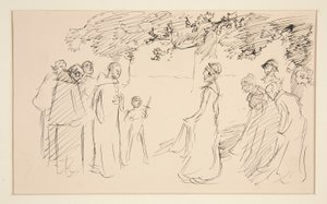 People in Medieval Dress, Outside - Unidentified Illustration by Edwin Austin Abbey