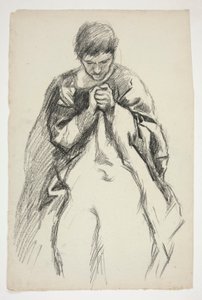 Robed figure, praying: study for The Quest of the Holy Grail mural series at Boston Public Library by Edwin Austin Abbey