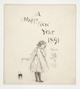 Sketch for a Greeting Card: A Happy New Year 1891 from M.G.A. and E.A.A.