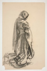 Sketch of a Kneeling Female Figure in Pink Dress for Galahad the Deliverer, One of the Holy Grail Murals at the Boston Public Library