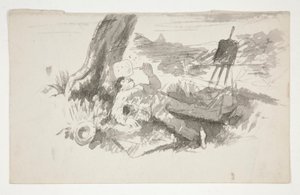 Sketch of a Plein-Air Painter Taking a Nap Under a Tree by Edwin Austin Abbey