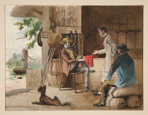 Three men in a dry-goods store - country store, Dolbyville by Edwin Austin Abbey