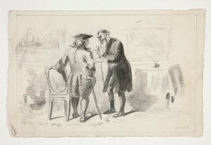 Two Men Conversing in an Interior - Unidentified Illustration by Edwin Austin Abbey