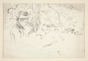 Woman sitting in garden - unidentified illustration by Edwin Austin Abbey