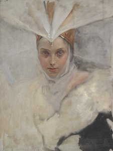 Woman with Osprey Headdress and White Fur Collar