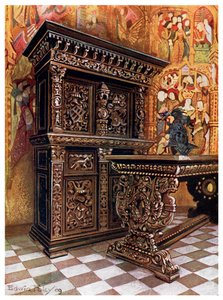 Carved oak armoire by Edwin Foley