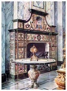 Chimneypiece and table in coloured Florentine mosaic by Edwin Foley