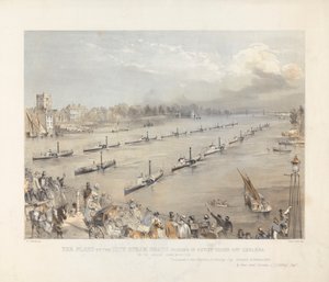 The Fleet of the City Steam Boats Passing in Review Order off Chelsea on the London Annual Commemoration by Edwin Jewitt
