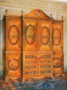 Satinwood Wardrobe, Inlaid with Tulipwood, Harewood, Holly, Ebony, Mahogany, and Other Woods by Edwin John Foley