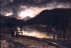 A Lake Scene at Sunset by Edwin Landseer