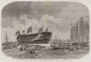 Launch of HM Screw Steam Ship of War the Royal Sovereign, 131 Guns, at Portsmouth