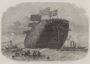The New Iron-Clad Fleet, Launch at Chatham Dockyard of HMS Frigate Royal Oak, 50 Guns by Edwin Weedon