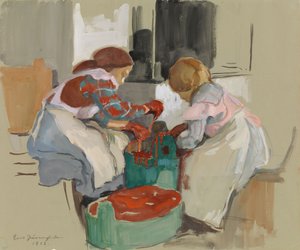 Two Girls Dyeing Fabric by Eero Järnefelt