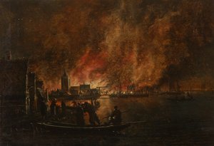 Night Fire Over Dutch City by Egbert van der Poel